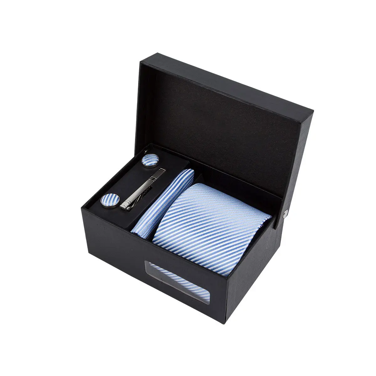 Factory Sell Herren Krawatten-Sets Geschenke Krawatte Herren mit Tasche Square Box Herren Krawatten und Taschentuch Set mit Manschetten knöpfen für Hochzeits geschäft