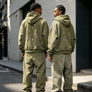 Sudadera con capucha de streetwear personalizada con pedrería, oversize, de felpa francesa de alto gramaje, con lavado ácido vintage, efecto desgastado, con cremallera, 500 g/m² - Product Image 2