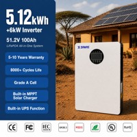 Système de stockage d'énergie solaire domestique tout-en-un, batterie LiFePO4 murale 5,12 kWh, 51,2 V 100 Ah pour alimentation de secours domestique avec onduleur 6 kW