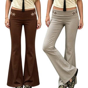2026 New Women's Low Waist Flared <b>Pants</b> Stretchy Bootcut Yoga Trousers Casual Slim Fit Full Length Wide Leg <b>Pants</b> - Product Image 1