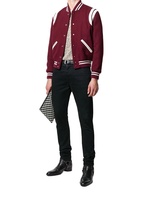 Nouveau blouson aviateur en laine mélangée personnalisé OEM pour hommes, veste de baseball patchwork à rayures boutonnée de grande taille
