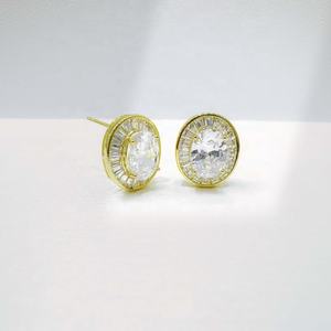 Boucles d'oreilles en argent sterling 925 plaqué or, serties de pierres multicolores, zirconiums cubiques ronds, hypoallergéniques, pour femmes. - Product Image 2