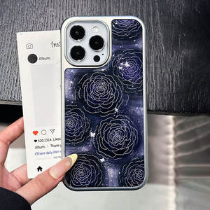 Coque pour iPhone 17, motif rose nocturne avec bord argenté en résine, coque antichoc intégrale à grandes ouvertures - Product Image 5