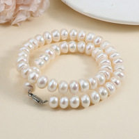 Collier en perles d'eau douce naturelles blanches extra larges de 11-12 mm, sans noyau, avec fermoir à filetage, 45 cm, directement de l'usine