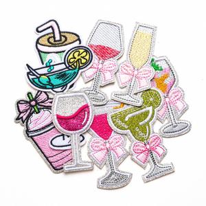 New Hot Iron on Sliver Glitter Edge Embroidered Tall Cup Summer <b>Drink</b> Red Wine Cup Patch for <b>Hat</b> Bag Decoration - Product Image 4