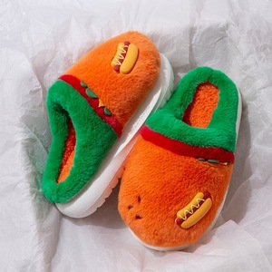 Automne hiver Hamburger en peluche maison dessin animé bout fermé confortable léger doux PVC doublure résistant chaud pied pantoufle - Product Image 1