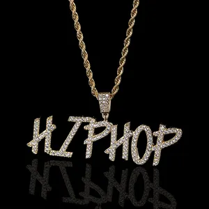 Colar de pingente personalizado letras, colar feito a partir de gelado bling zircão hip-hop pingente personalizado 26 nome em inglês para homens mulheres jóias gif