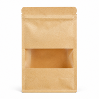 Sachet personnalisé en papier kraft à 8 soudures latérales avec fermeture éclair et fenêtre transparente, qualité alimentaire, en stock, faible MOQ 50, prêt à expédier pour thé, café, fruits secs