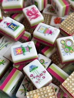 Mahjong Americano Retro Pop Floral, Fichas de Mahjong con Estampado Colorido Hecho a Mano, Fichas de Mahjong con Lindo Estampado Floral de Grullas para Noche de Chicas