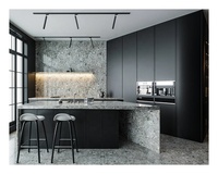 Smart Island moderne et luxueux personnalisé Meuble de cuisine en bois marbré noir Armoire de rangement