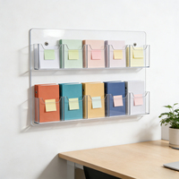 Porte-brochures et cartes de visite en acrylique transparent à 2 niveaux et 8 emplacements, support mural de bureau, économiseur d'espace, support d'affichage à suspendre avec autocollant