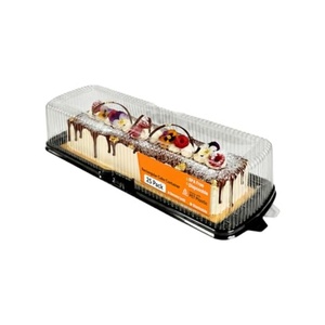 Boîte à gâteau rectangulaire jetable en plastique avec couvercle transparent en forme de dôme et base noire pour l'emballage de pâtisserie - Product Image 1