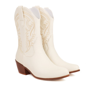 <strong>Women's</strong> Cowboy Popular Western Ankle <strong>Boots</strong> for <strong>Women</strong> <strong>Slip</strong>-On Closure Genuine Leather Lining Rubber Solid Autumn Cowboy Style - Product Image 4