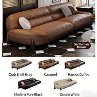 Juego de Sofás de Cuero Italiano Clásico, Muebles de Oficina de Lujo Ligero, Sofá de Cuero Vacuno Genuino, Estilo Moderno Marrón, Seccional para Apartamento