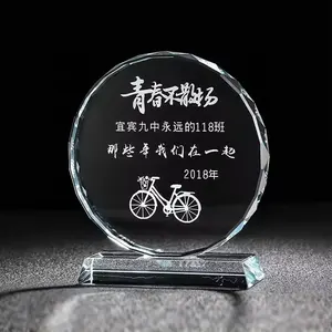 Cheap Wholesale Blank Round Shaped Glass Trophy Awards Crystal Plaque For Anniversary Souvenirs Gifts