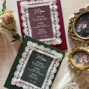Tarjetas de Menú de Boda de Lujo en Algodón con Diseño Personalizado, Estilo Europeo, Encaje, Impresión en Lámina Dorada, Borlas y Ojales, Invitaciones para Eventos <span class=keywords><strong>Sancho</strong></span> - Product Image 3