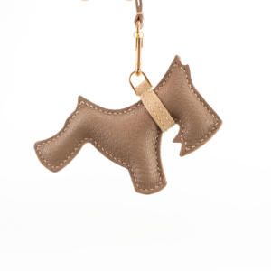 Elegant Schnauzer <b>Dog</b> Leather Keychain <b>Charm</b> with Neutral Tone Detail - Product Image 3