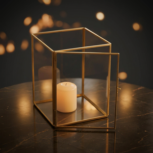 Latest Brass and <b>Glass</b> Hurricane Candle Holder with Frame In-front for Photo Pressed Flowers Christmas Handmade - Product Image 1