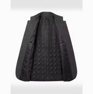 Veste en laine à col montant pour homme, blazer à carreaux pour homme d'âge moyen, coupe classique, manteau d'hiver - Product Image 4
