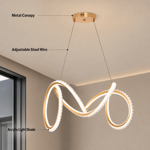 Modern Metal Chandelier Adjustable Height Tricolor <b>Led</b> Gold Finish Acrylic Shade For Dining Room Living Room Home Decor - Product Image 3