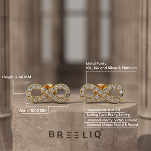 Pendientes de Oro Amarillo con Diamantes en Forma de Infinito para Mujer, Joyería Elegante y Brillante con Símbolo de Eternidad para Uso Diario y Ocasiones Especiales - Product Image 2
