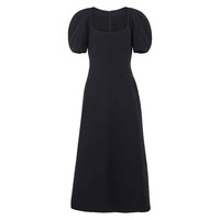 Fabricants de vêtements personnalisé printemps été automne dame col carré manches bouffantes laine et soie Maxi robe