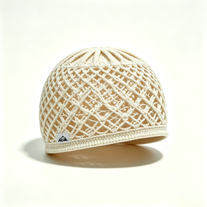 Unisex Hollow Crochet Mesh Beanie Summer Breathable Cotton Yarn Skull <b>Cap</b> Custom ACE <b>Mountain</b> Woven Label Character - Product Image 2