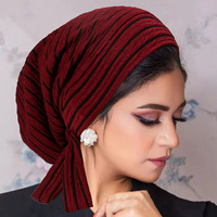 Vente en gros : Foulard-chapeau à longue queue rayé pour femme, en polyester, bonnet hijab, accessoires turban multicolores