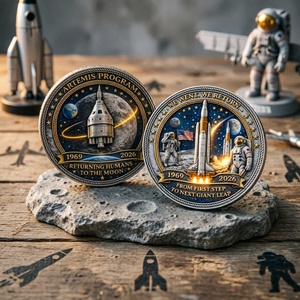 Pièce commémorative 3D en gros sur l'exploration lunaire, « Du premier pas au prochain bond », pièce de collection de la mission spatiale Artemis - Product Image 3