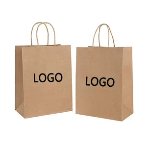 נמוך מחיר מותאם אישית לוגו הדפסת שונים צבעים חום מתנה קניות לקחת משם ללכת שקיות קראפט שקית נייר עם ידיות