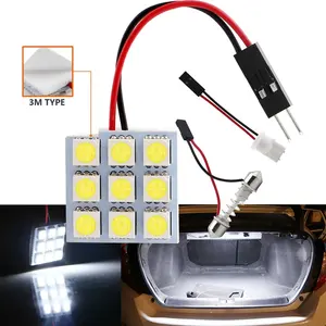 Lumières de toit pour intérieur de voiture, panneau de coffre, Led T10 BA9S Type C5W, 12V 9SMD 5050, blanc bleu vert