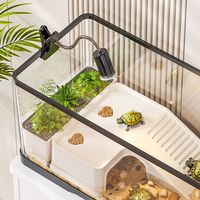 Plateforme de bain de soleil pour reptiles et tortues avec grotte et rampe, décor de cachette et de plateforme d'escalade pour tortues, accessoires de terrarium et d'aquarium