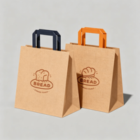 Sacs en papier kraft personnalisés avec logo OEM, poignées plates en corde, pour emballage alimentaire à emporter, sacs de vente au détail et de shopping