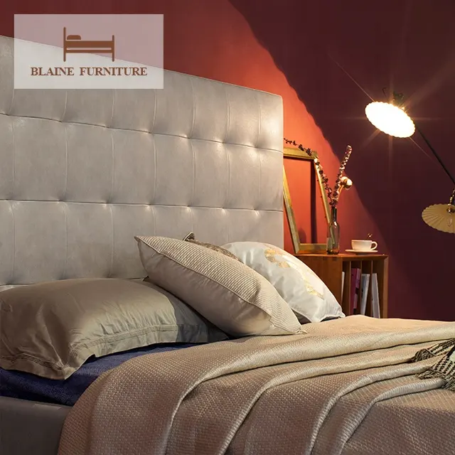 Luxury Modern Beauty Design Comfort Beds Upholstered Fabric Velvet Purple King Size Queen Bed Frame Villa Bedroom Furniture Set