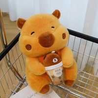 Boneka Kapibara Lucu Warna Cokelat dengan Teh Susu, Mainan Boneka Kapibara Isi Dakron, Hadiah untuk Anak-Anak