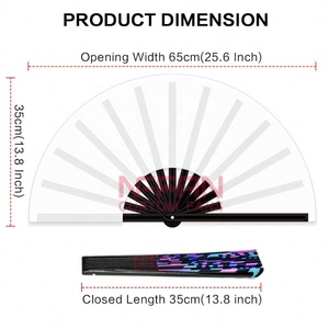 Large Bamboo Clack Folding <b>Hand</b> Fans With Custom Printing Ideal <b>for</b> Festival Goers EDM Rave Featuring UV Glow Party - Product Image 5