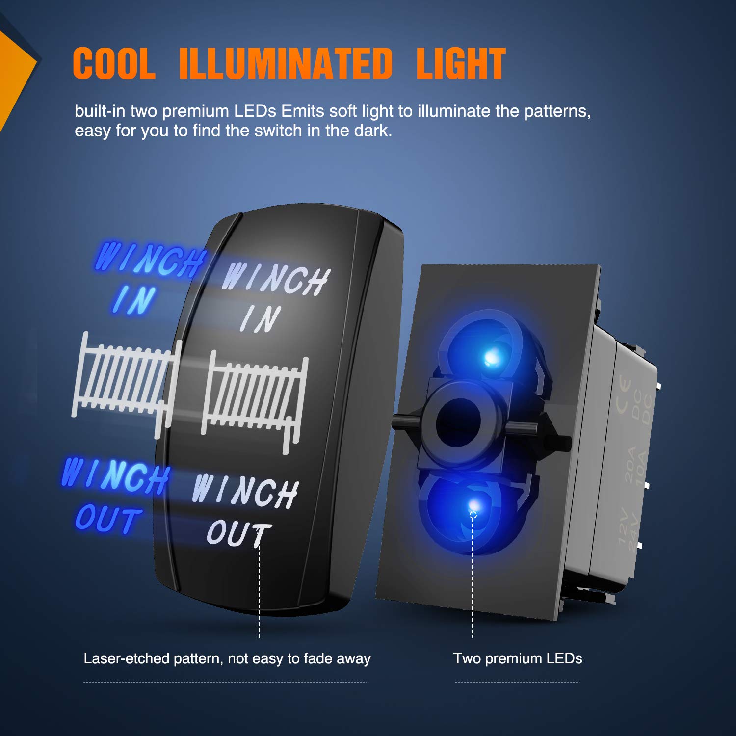cigarette lighter winch Momentary Laser Rocker Switch 7pin Winch