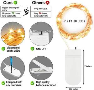 2M IP44 Waterproof <strong>Indoor</strong> Holiday Christmas Home Decor <strong>Lighting</strong> Rechargeable <strong>Battery</strong> Powered Copper Wire Fairy String Lights - Product Image 2