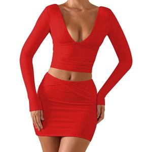 Ensemble 2 pièces décontracté pour femme : débardeur court et mini-jupe, sexy, dos nu, taille naturelle, en tissu non tissé respirant - Product Image 1