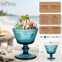 Verre à glace en verre gaufré bleu CRYSTAL 220ml, bol à dessert étoile de mer pour pudding, yaourt, milkshake, maison, restaurant