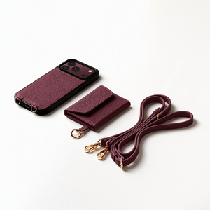 Étui portefeuille personnalisé en <span class=keywords><strong>cuir</strong></span> pleine fleur bordeaux avec rabat et bandoulière <span class=keywords><strong>pour</strong></span> <span class=keywords><strong>iPhone</strong></span> 17 18 Pro Max Duo - Product Image 3