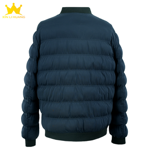 Blouson bomber matelassé <span class=keywords><strong>bleu</strong></span> <span class=keywords><strong>marine</strong></span> pour <span class=keywords><strong>homme</strong></span>, fermeture éclair, col côtelé, <span class=keywords><strong>manteau</strong></span> chaud rembourré avec poches à rabat - Product Image 2