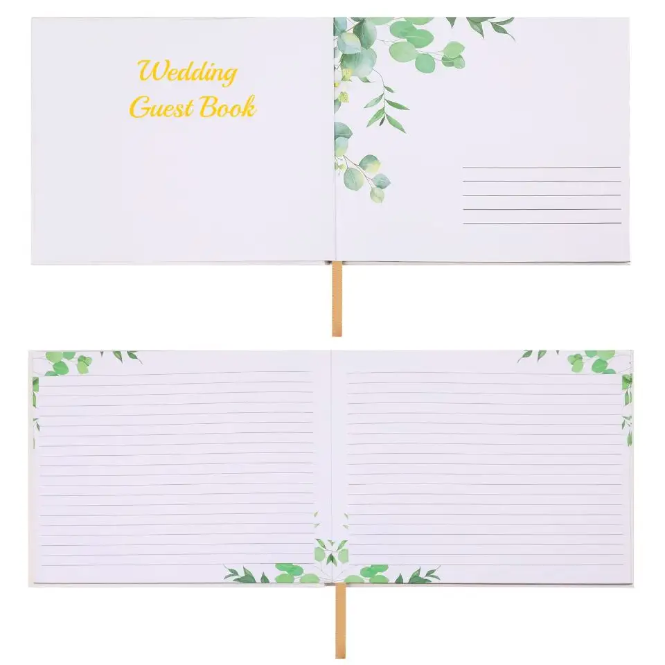 Libro de invitados de boda con estampado de lámina dorada, forrado personalizado dentro de la página, firma