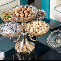 2024 meilleure vente décoration de Table de Style européen écologique cristal assiette de fruits dorés métal fer verre plat pour Fruits secs
