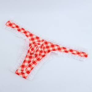 セクシーなブリーフ、トレンディなメンズ下着、格子柄のナイロンTバック、通気性と快適性を備えた男性用シシーパンティー - Product Image 3