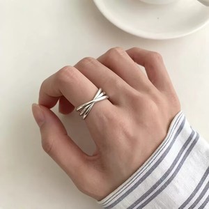 S925 Sterling <b>Silver</b> <b>Cross</b> Line <b>Ring</b> For Women Simple Open Band Trendy Index Finger Jewelry - Product Image 1