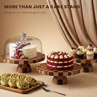 Support à gâteau en bois avec couvercle en acrylique incassable, plateau rond à carreaux de 12 pouces, ensemble 2-en-1 pour présentation de gâteaux et plateau à charcuterie