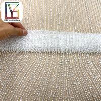 Tissu de dentelle de luxe en maille brodée avec perles et sequins français, tissu de tulle pour robes de soirée pour femmes