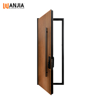 Porte d'entrée de villa de luxe en aluminium à rupture de pont thermique, porte avant moderne à lattes effet bois avec serrure intelligente, portes de sécurité