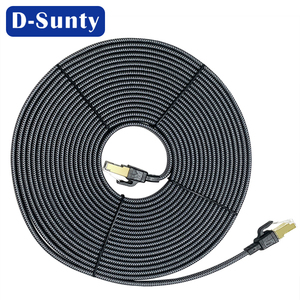 Pvc Jacket Communication <b>Cables</b> Cat8 Flat Braided SFTP 30AWG Black Grey Ethernet <b>Cable</b> - Product Image 3